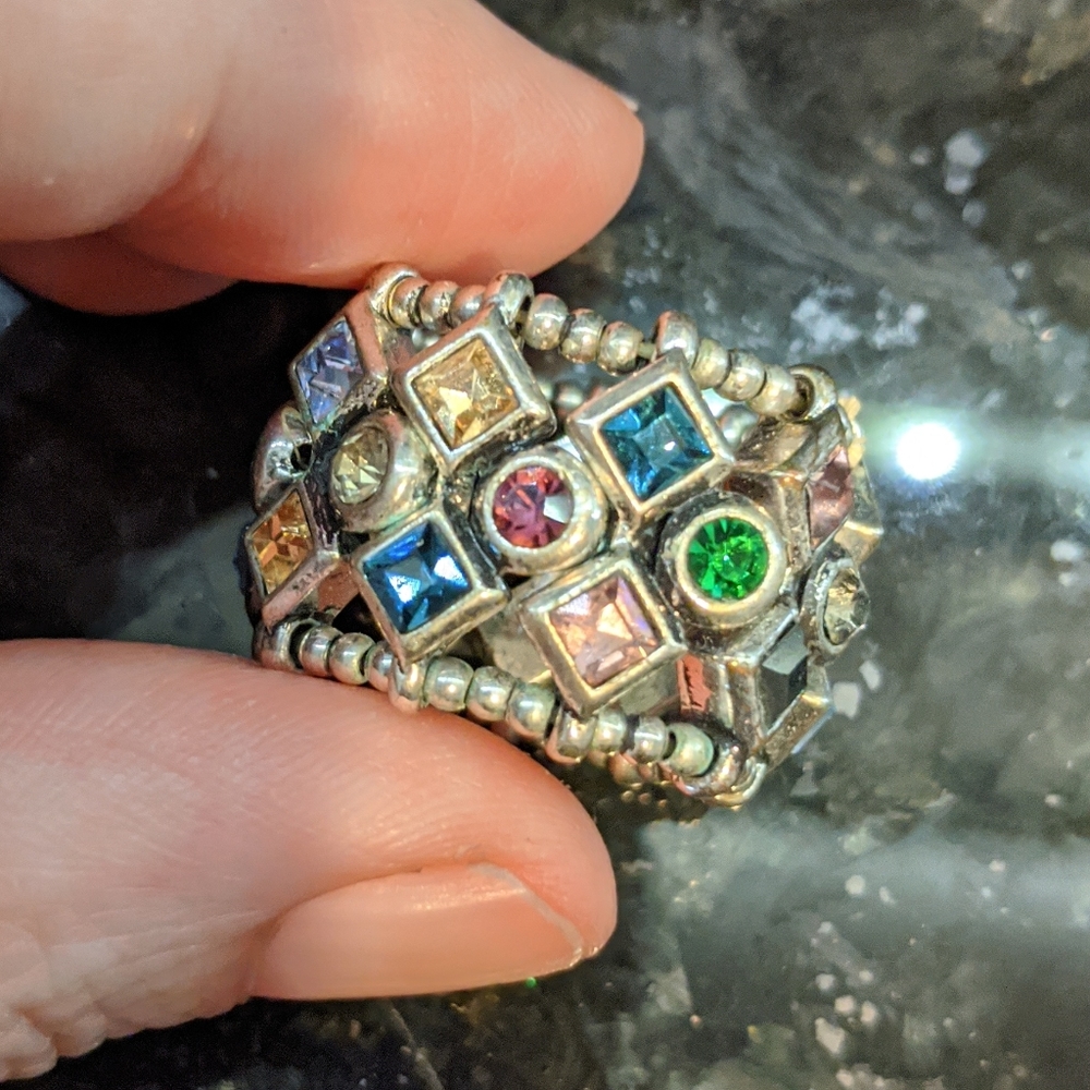 Stretch Multi-color Crystal Ring - Picture 2 of 7